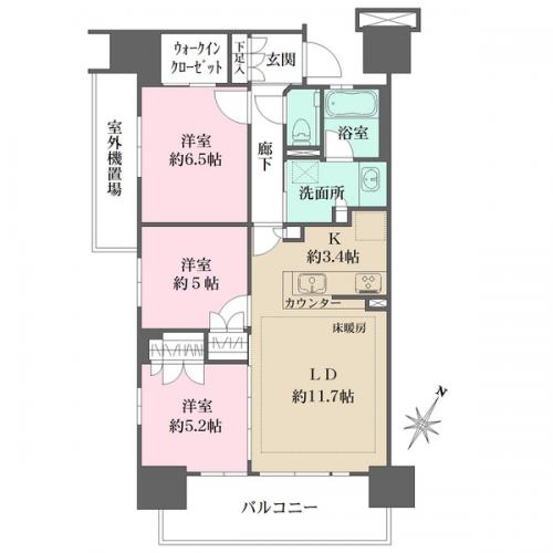 3階部分南東・南西の角住戸・全居室5畳以上のゆとりある３LDK