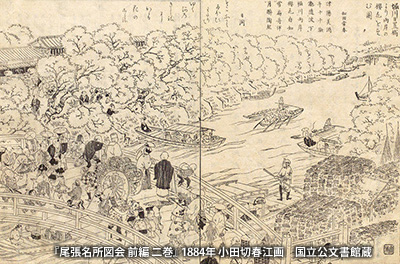 『尾張名所図会』に描かれた『堀川日置橋より両岸の桜を望む図』
