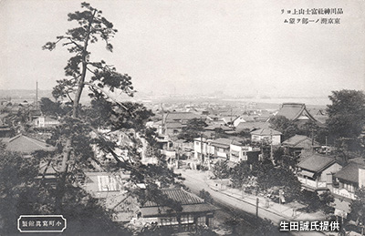 「品川神社」の「富士塚」から望む「京浜国道」