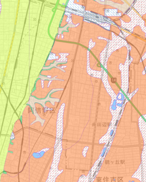 大阪市阿倍野区の土地条件図
