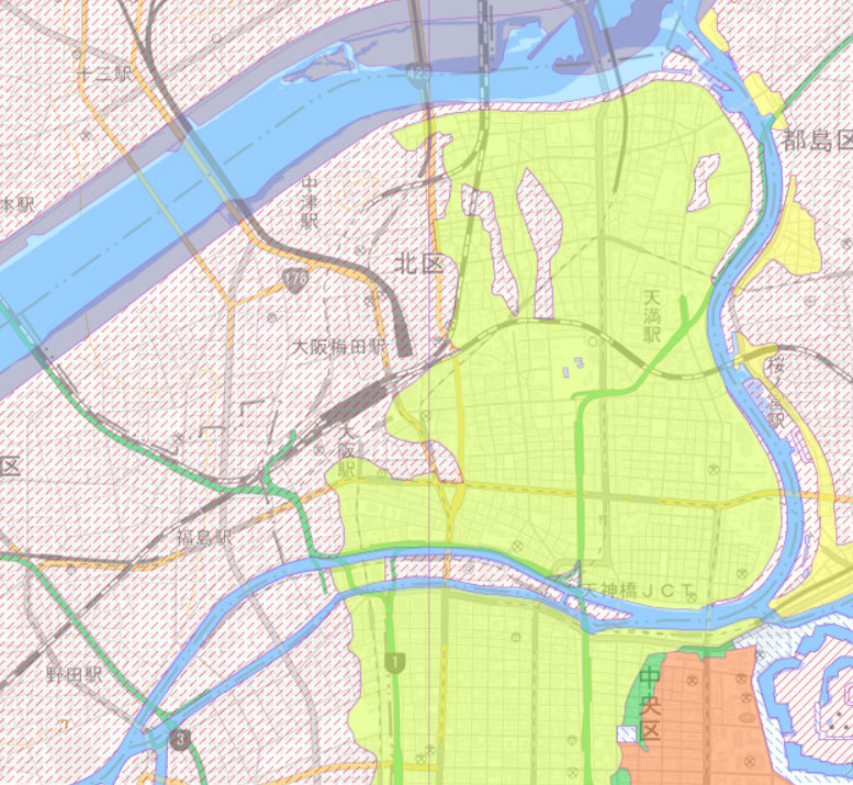 大阪市北区の土地条件図
