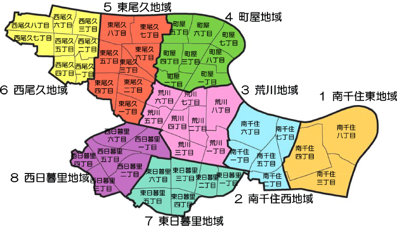 地域区分図（「荒川区都市計画マスタープラン」」より引用）