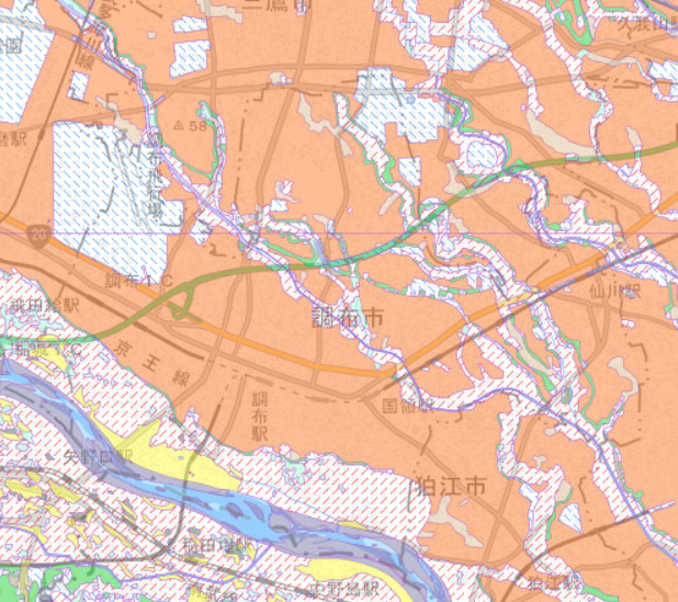 調布市の土地条件図