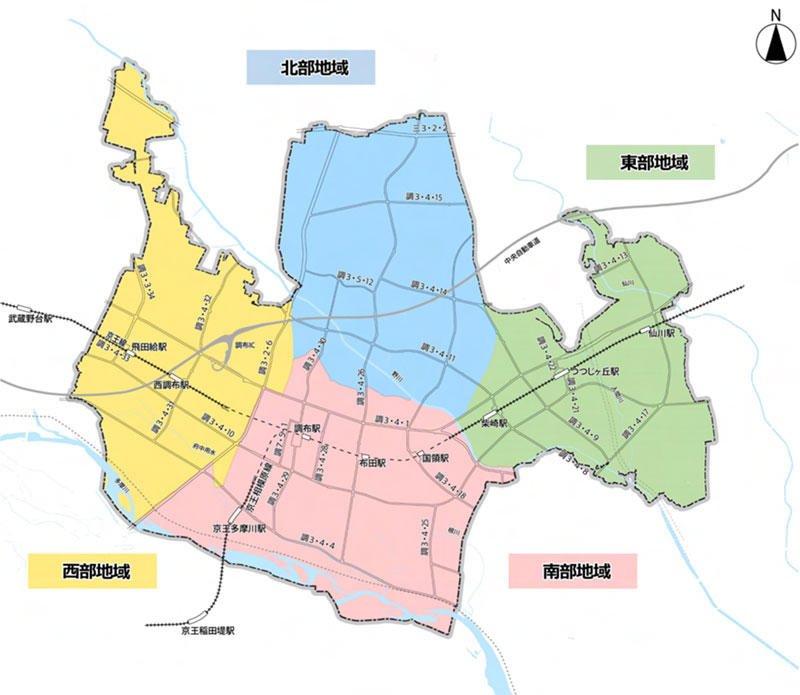 地域区分（「調布市都市計画マスタープラン・立地適正化計画」より引用）