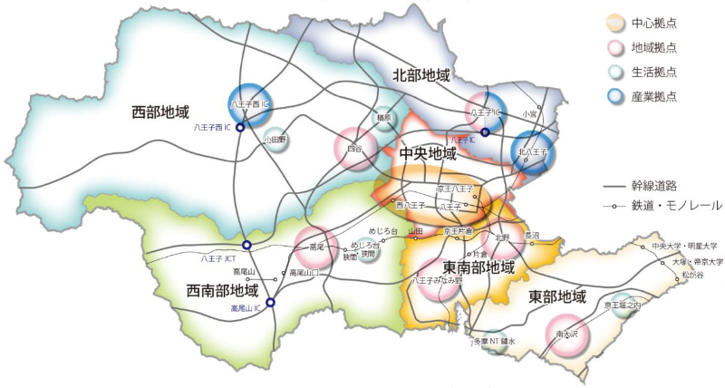 地域区分図（「都市づくりビジョン八王子（第3次八王子市都市計画マスタープラン）」より引用）