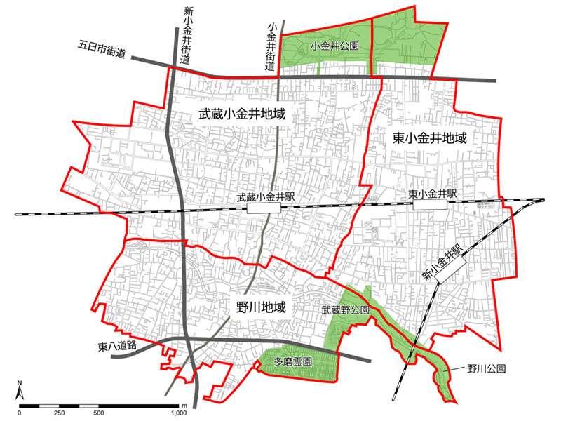 地域区分（「小金井市都市計画マスタープラン」より引用）