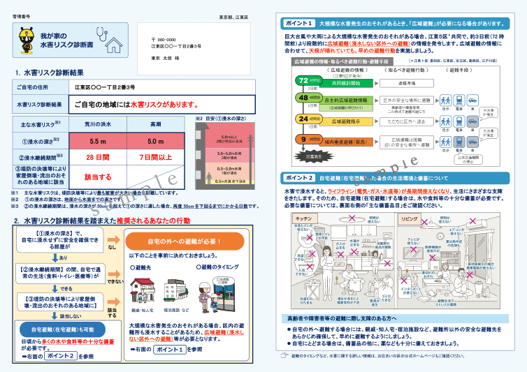 「我が家の水害リスク診断書」イメージ（「東京都防災ホームページ」より引用）