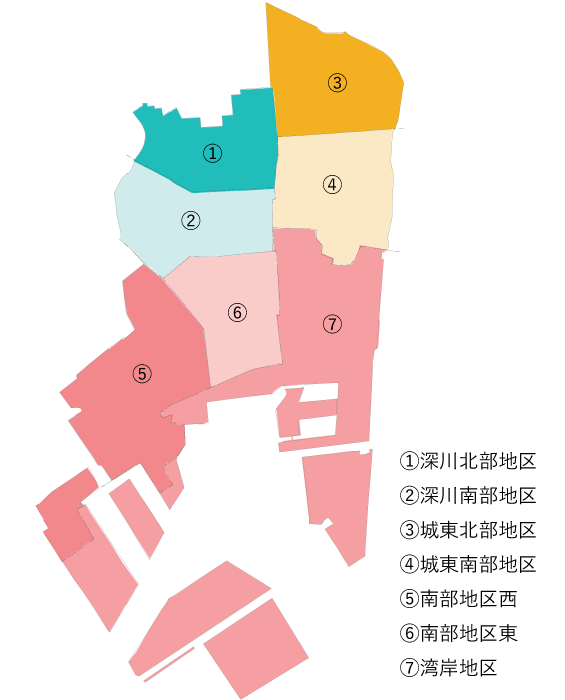 江東区の地区区分（「江東区都市計画マスタープラン2022」より引用）