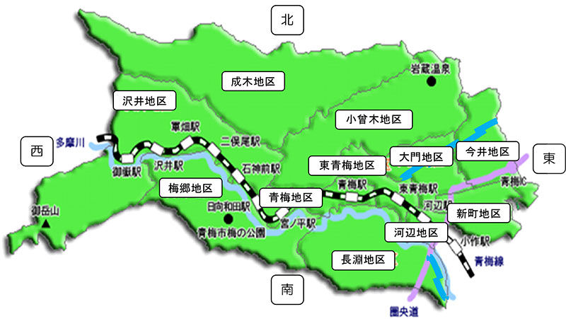 地域図（「青梅市地域防災計画（令和6年度修正）」より引用）
