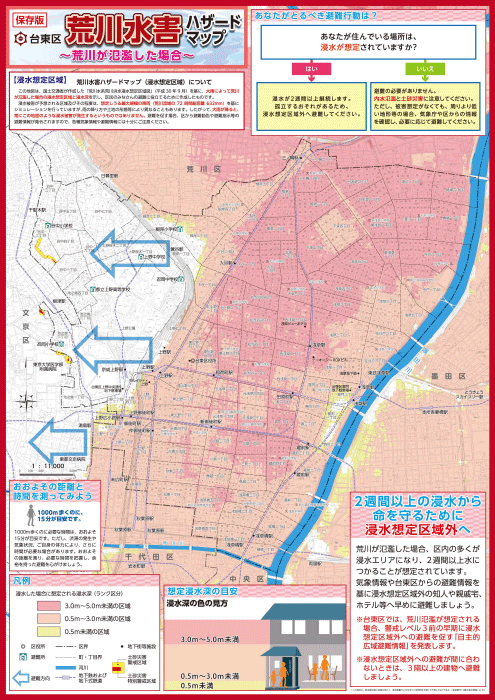 「台東区荒川水害ハザードマップ」（台東区ホームページより引用）