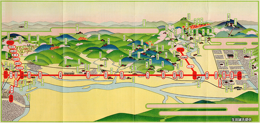 1929（昭和4）年頃に発行された『新京阪電車沿線案内図』の路線図