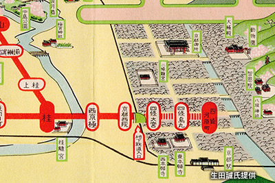 「桂駅」～「四条河原町駅」（現「京都河原町駅」）間の路線図