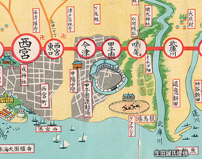 「武庫川駅」～「西宮駅」間の路線図