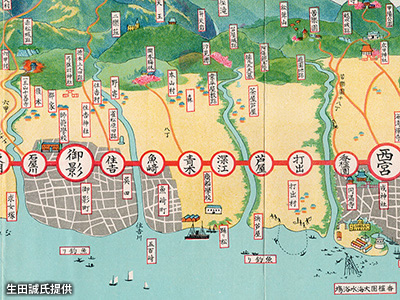 「香櫨園駅」～「石屋川駅」間の路線図