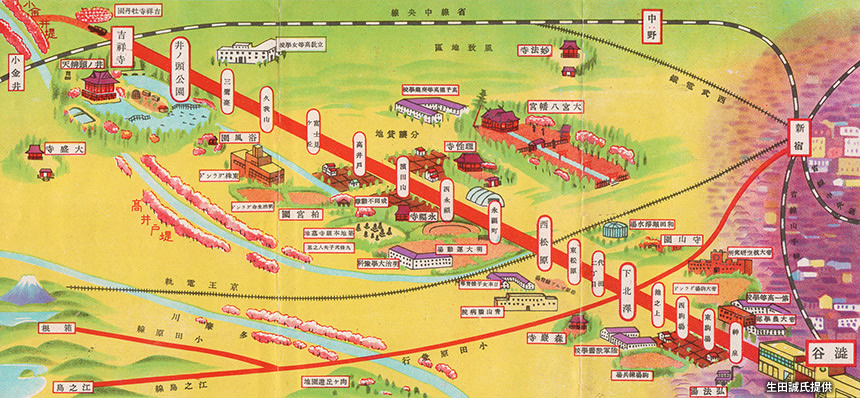 1934（昭和9）年に発行された『春ハ井之頭ヘ 帝都電鉄』の路線図