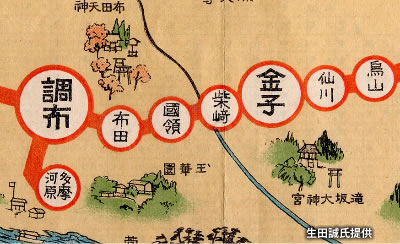 「烏山駅」～「調布駅」間の路線図