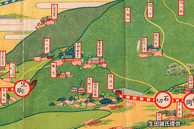 「石切駅」～「生駒駅」間の路線図