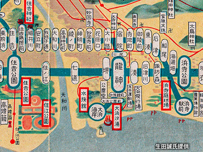 「住吉公園駅」（現「住吉大社駅」）～「浜寺公園駅」間の路線図