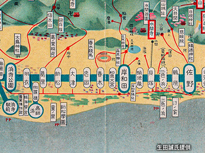 「浜寺公園駅」から「佐野駅」（現「泉佐野駅」）間の路線図
