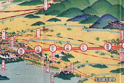 「福岡駅」（現「西鉄福岡（天神）駅」）～「雑餉隈駅」間の路線図