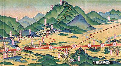 「春日原駅」～「三沢駅」間の路線図