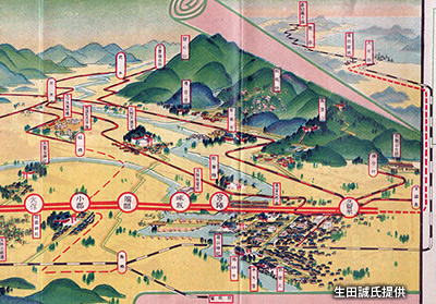 「大保駅」～「久留米駅」（現「西鉄久留米駅」）間の路線図