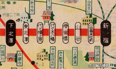 「新宿駅」～「下北澤駅」間の路線図