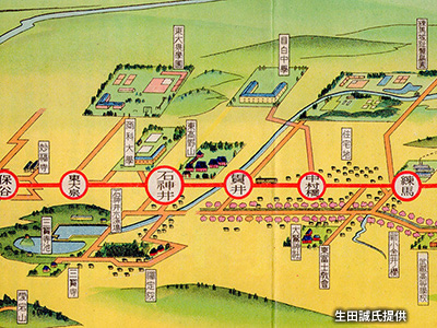 「練馬駅」～「東大泉駅」（現「大泉学園駅」）間の路線図