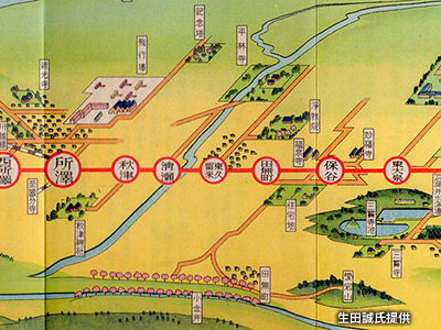 「東大泉駅」（現「大泉学園駅」）から「所沢駅」間の路線図