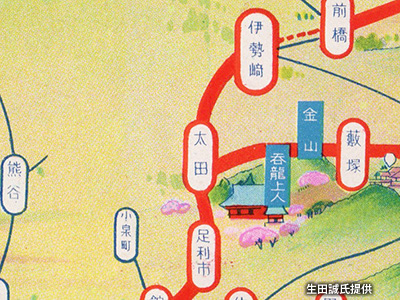 「太田駅」～「伊勢崎駅」間の路線図