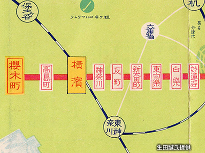 「妙蓮寺駅」～「桜木町駅」間の路線図