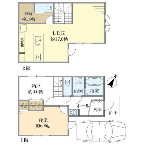建物延床面積:74.52㎡(1階:37.26㎡、2階:37.26㎡) 建物延床面積:74.52㎡(1階:37.26㎡、2階:37.26㎡)