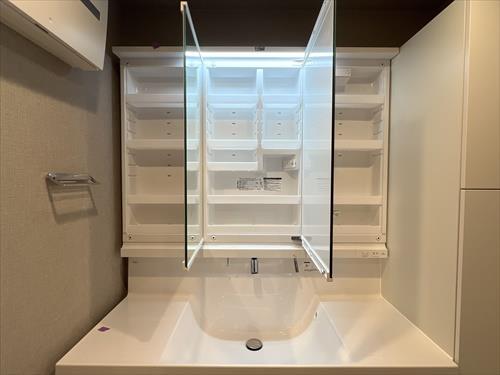 三面鏡収納・シャワー水栓付洗面化粧台