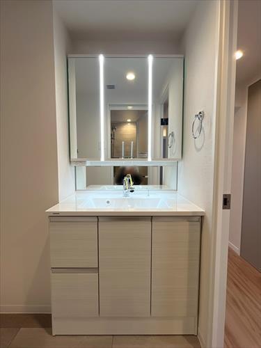 三面鏡収納・シャワー水栓付洗面化粧台