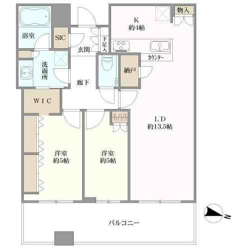 専有面積70.44平米の2LDKタイプ