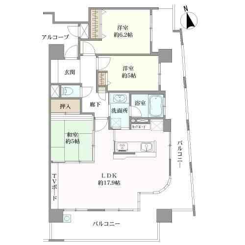 専有面積77.81平米の3LDKタイプ
