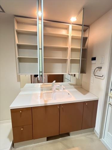 三面鏡収納・シャワー水栓付洗面化粧台