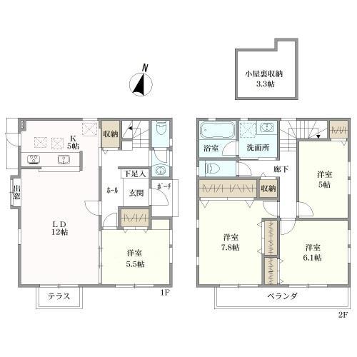 間取り　4LDK(小屋根裏収納付)