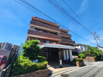 敷地面積2000平米超、ダークブラウン・タイル貼りの外観