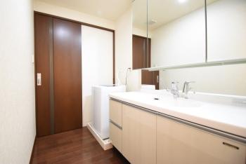 洗面脱衣所の扉は、家事の際にも出入りがしやすい引き戸です