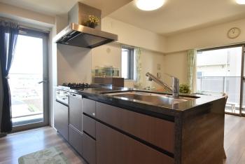 勝手口のある対面式キッチン（食器洗い乾燥機付き）