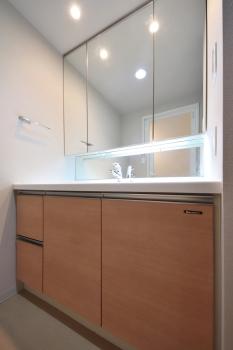 三面鏡タイプの洗面化粧台（鏡裏は収納です）