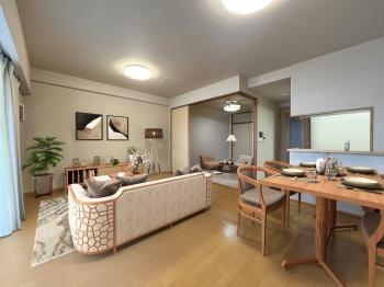 LDKと和室。CGで作成したリフォーム・家具設置イメージです。