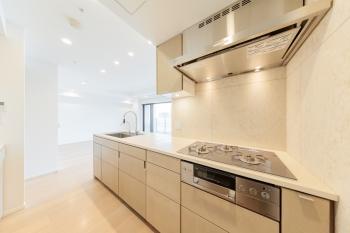 ディスポーザー、食器洗乾燥機、ガラストップ三ツ口コンロ設置