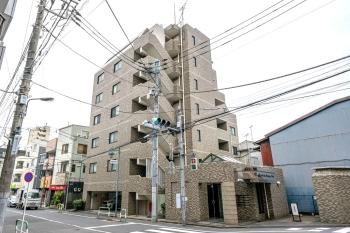 洗練されたタイル張りのパターンが施され、高級感を際立たせる外観です。