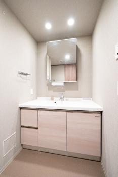 タオルを置く棚やボウル下部収納があり洗面用品をまとめることができます。