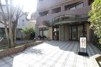 両サイドを緑が配置されたエントランス