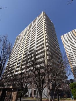 地上２４階建のサウスタワー。総戸数１９５戸のビッグコミュニティ