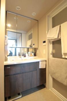 身だしなみを整えやすい、三面鏡・シャワー付き洗面化粧台です。