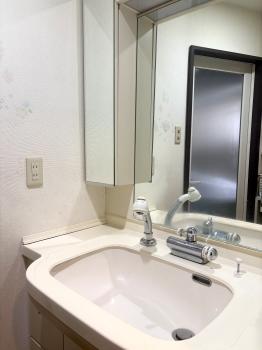 ワイドなシンクを設けた清潔感のある洗面台